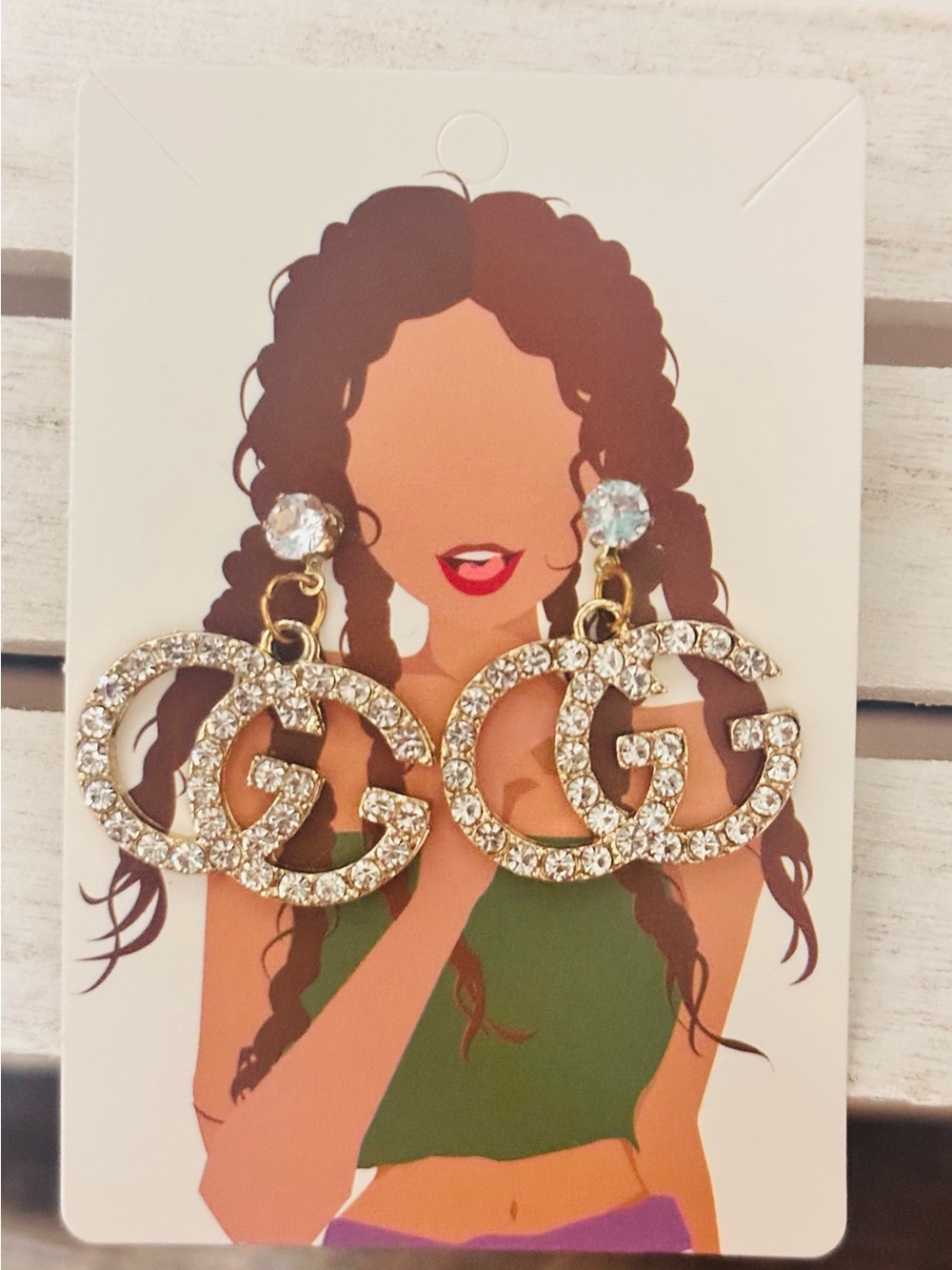 Crystal Gucci Logo Drop Earrings - Gold Tone